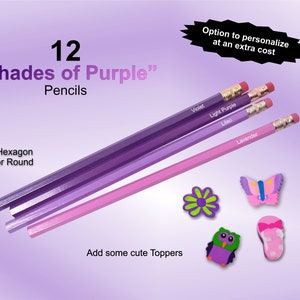 Shades of Purple Pencils,  Back to School Supplies, Personalized Pencils, Set of 12