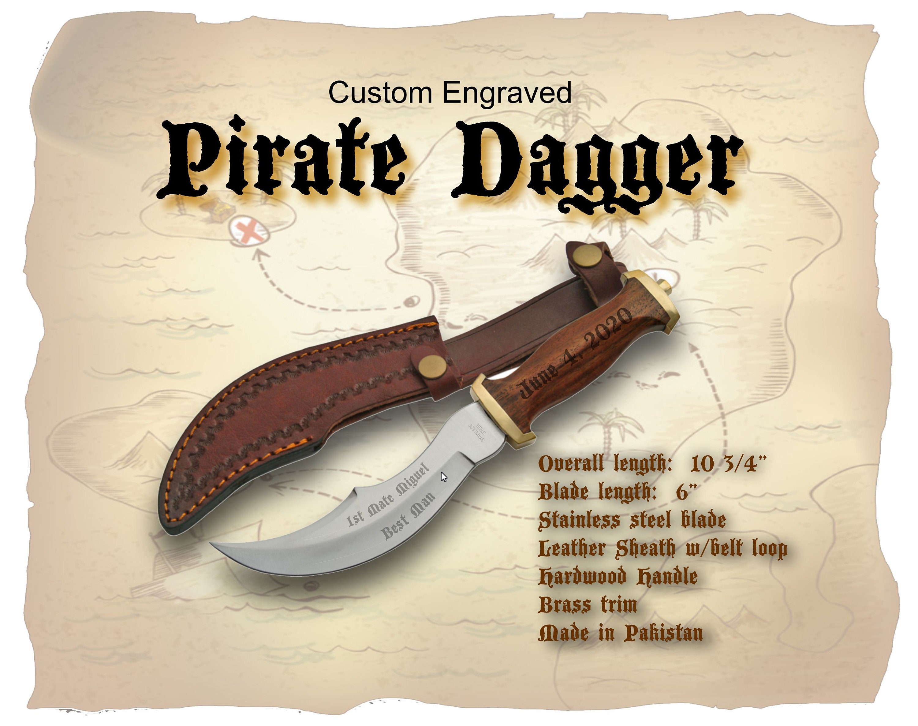 Pirate Cutlass w/Leather Sheath and Stainless Steel Blade Pirate Cutlass w/Leather Sheath and Stainless Steel Blade