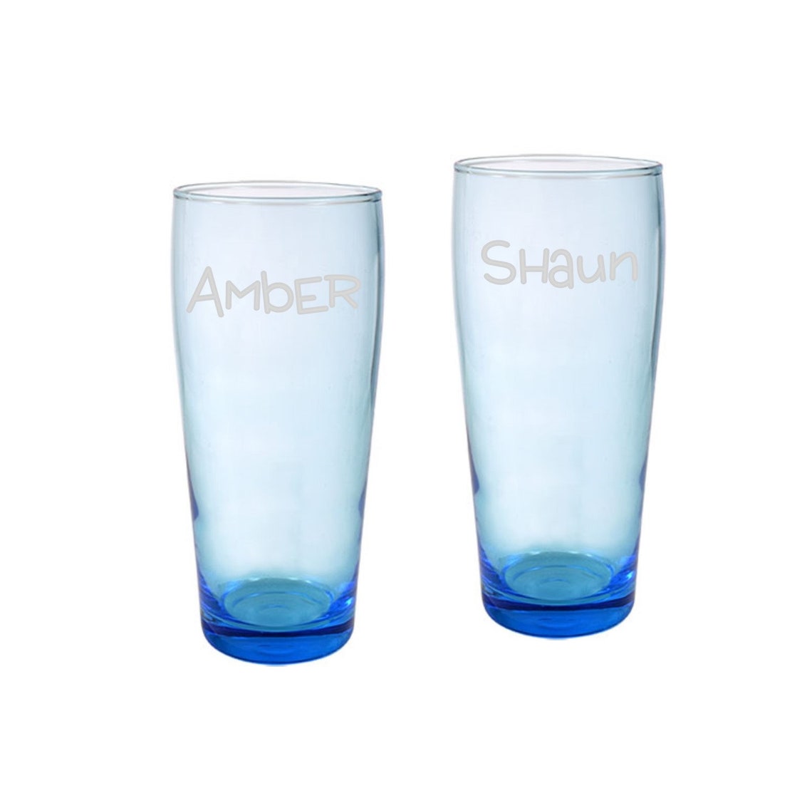 Custom Engraved Drinking Glass Blue Tinted Drinkware Etsy