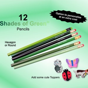 Shades of Green Pencils,  Back to School Supplies, Personalized Pencils, Set of 12