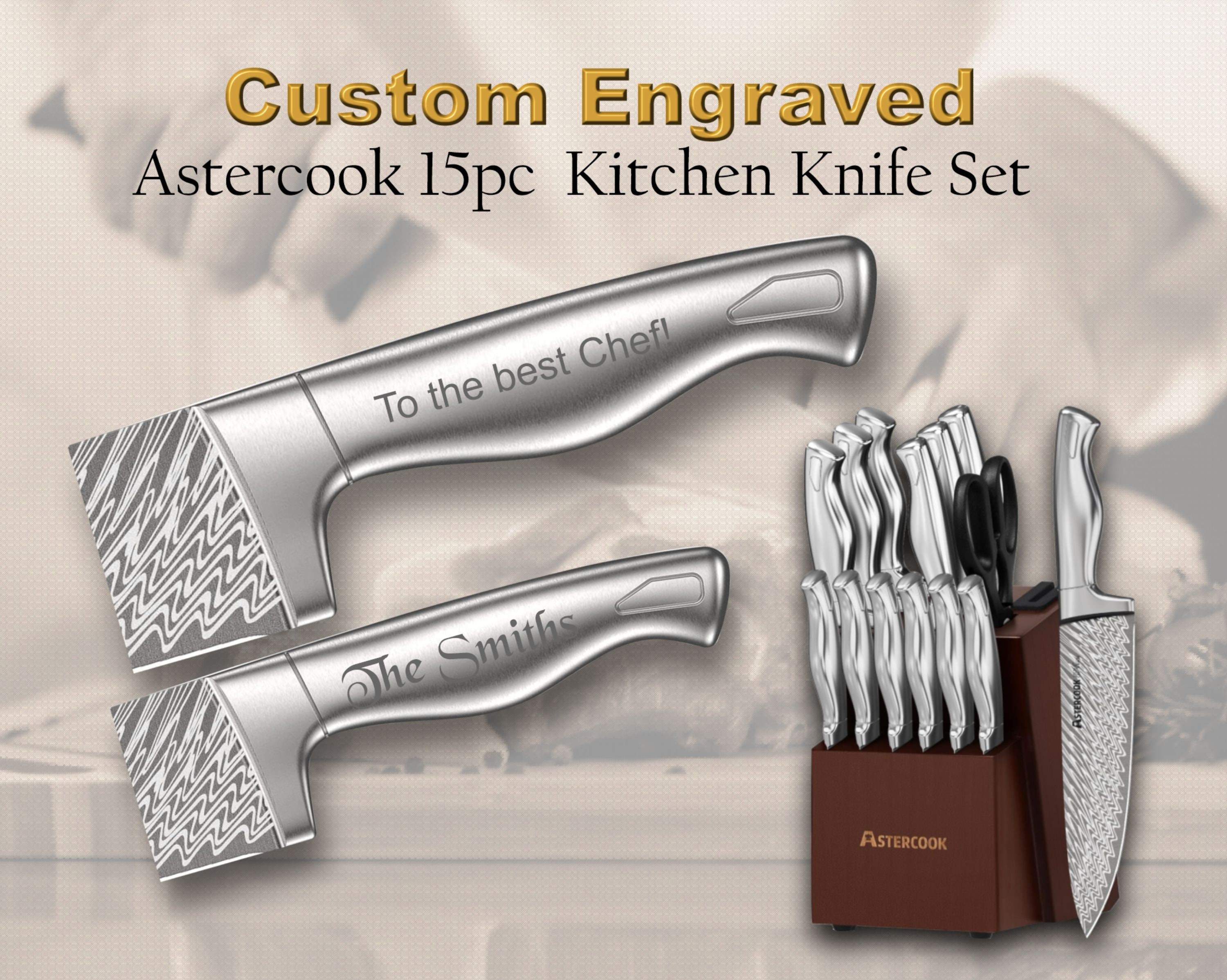 Astercook 15pc Kitchen Knife Set (lasered Damascus Pattern) - Etsy