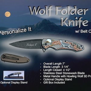 Engraved Skull Knife, Folder Knife, Belt Clip Knife 