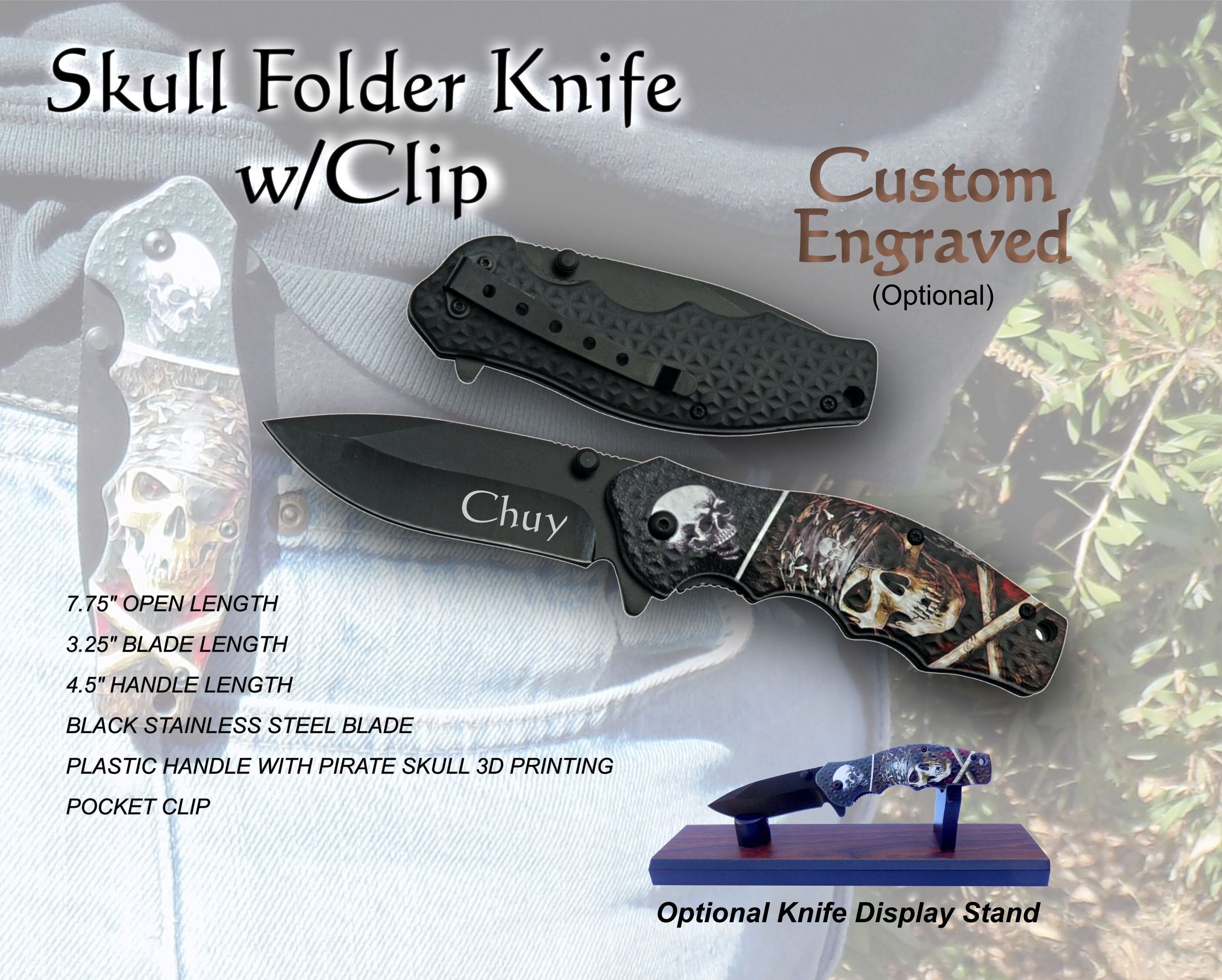 Zombie Skull Gothic White Black Gray Assisted Folding Pocket Knife