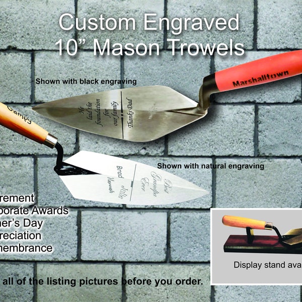 Custom Engraved 10" Mason Trowel, Brick Trowel,  Marshalltown