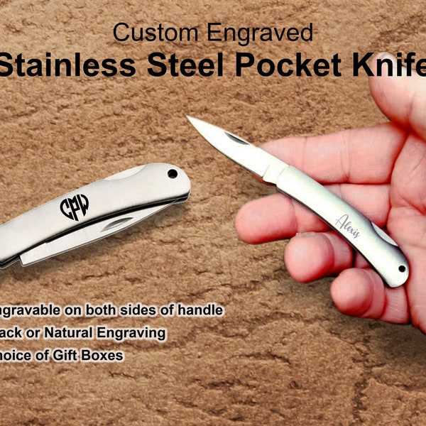 Pocket Knife, Stainless Steel Pocket Knife, Custom Engraved Pocket Knife