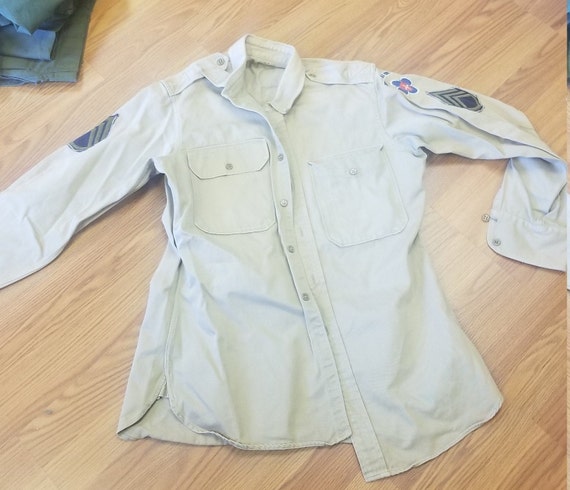 Vintage Military Khaki Army Shirt , 1950s Korea w