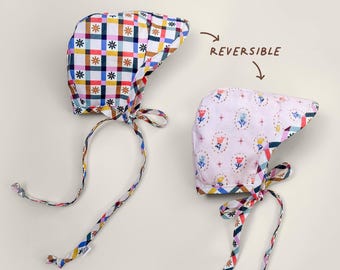 Reversible Baby Bonnet Hat | Gingham & Floral Organic Cotton Sun Bonnet