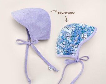 Reversible Linen Baby Bonnet | Floral Bunny Vintage Sun Hat