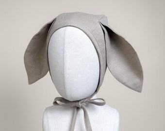 Bunny & Bear Ear Baby Bonnet | Handmade Linen Baby Hat with Animal Ears