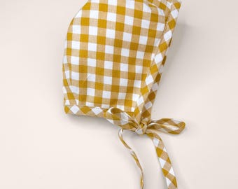 Gingham Baby Bonnet | Brimmed or Brimless, Handmade Unisex Cotton Sun Hat
