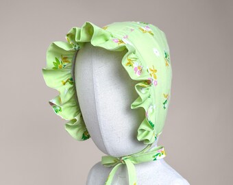 Upcycled Ruffle Baby Bonnet | Vintage Floral Sun Hat for Baby & Toddler