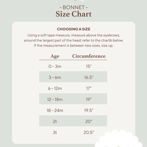 Size chart
0 - 3m - 15"
3 - 6m - 16.5"
6 - 12m - 17"
12 - 18m - 19"
18 - 24m - 19.5"
2t - 20"
3t - 20.5"
