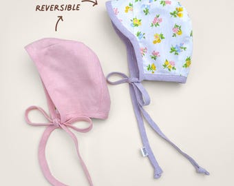 Reversible Linen Baby Bonnet | Upcycled Vintage Floral Sun Hat