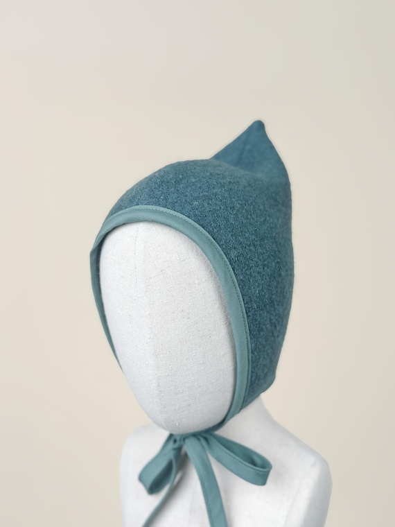 Boiled Wool Pixie Bonnet – Organic Cotton Flannel Lined Baby Hat