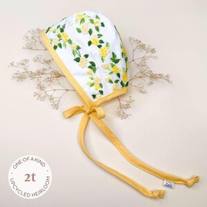 Embroidered Floral Linen Baby Bonnet | Handmade Vintage Sun Hat | Size 2T