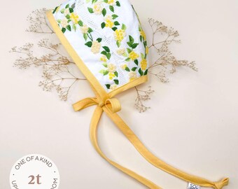 Embroidered Floral Linen Baby Bonnet | Handmade Vintage Sun Hat | Size 2T