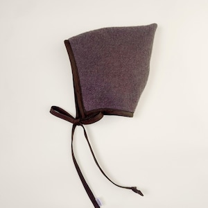 Boiled Wool Pixie Baby Bonnet in colour Bramble