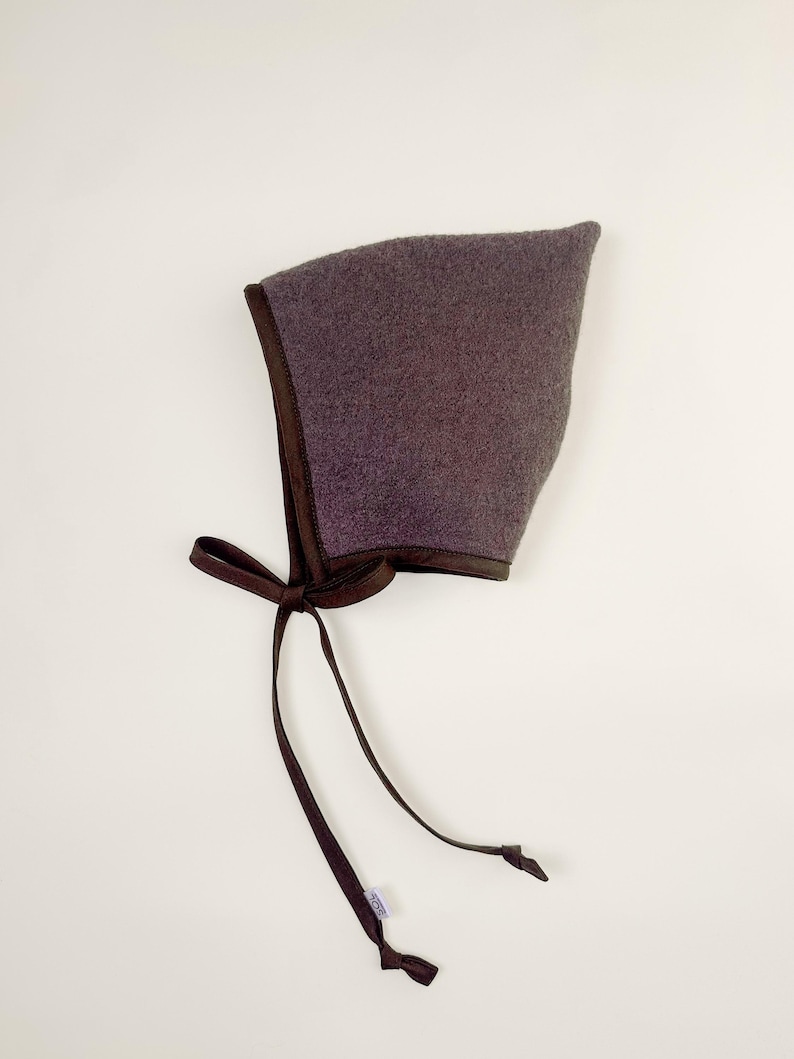 Boiled Wool Pixie Baby Bonnet in colour Bramble