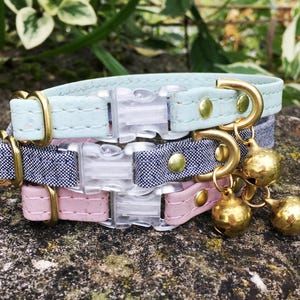 Pink Cat Collar With Bell in Luxury Vegan Cork Leather & Brass, Breakaway Safety Buckle, Girl Cat Collar, Pretty Cat Collar, Cat Collar UK image 5