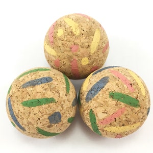 Cat Balls in Eco Friendly Cork Bark, Cat Chase Toy, Stripes & Spots Pattern, Fun and Interactive Cat Ball Toys, Natural Cat Toys, Kitten Toy image 2