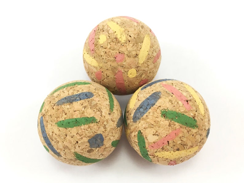 Cat Balls in Eco Friendly Cork Bark, Cat Chase Toy, Stripes & Spots Pattern, Fun and Interactive Cat Ball Toys, Natural Cat Toys, Kitten Toy image 2