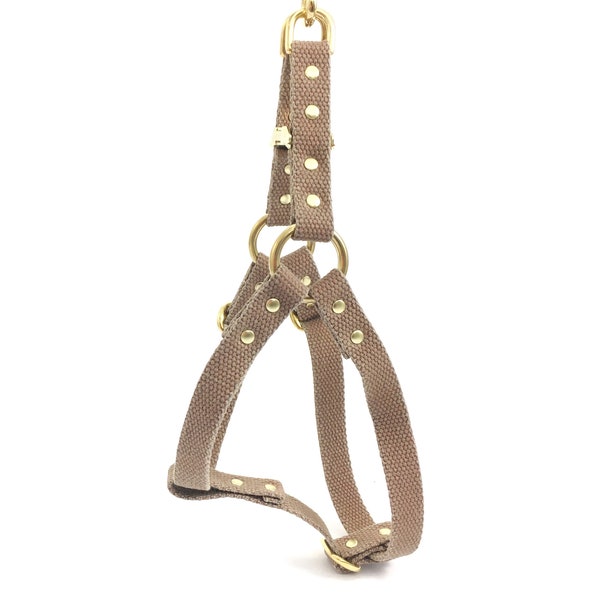 Dog & Puppy Harness in Tan Brown Cotton With Luxury Brass Hardware, Step-in Dog Harness, Neutral Dog Harness, Natural Dog Harness UK