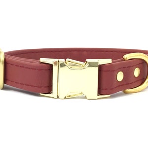 Collare per cani bordeaux in pelle vegana in silicone con fibbia in ottone di lusso, collare per cani e cuccioli marrone, collare per cani impermeabile, prodotto nel Regno Unito