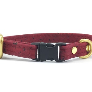 Burgundy Dog & Puppy Collar For Small Dogs in Vegan Cork Leather, Luxury Brass Chihuahua Collar, Miniature Dachshund Collar, Maltese Collar