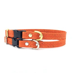 Orange Cork Small Dog Collar | Vegan Leather Puppy Collar | Brass or Silver