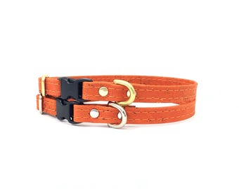 Orange Cork Small Dog Collar | Vegan Leather Puppy Collar | Brass or Silver