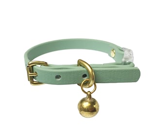 Sage Green BioThane® Cat Collar With Breakaway Safety Buckle & Brass Bell