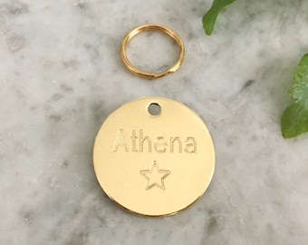 Star Dog ID Tag in Luxury Solid Brass, Engraved Dog Tag, Personalised Custom Puppy Tag, Cute Dog Tag, Dog Gift, Gold Dog Collar Name Tag UK