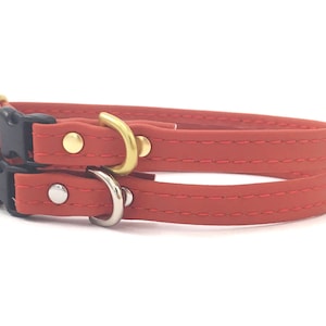 Red Dog Collar in Vegan Silicone Leather & Brass For Small Dogs and Puppies, Chihuahua and Miniature Dachshund Collar, Little Dog Collar UK