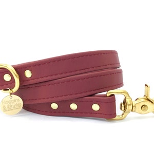 Burgundy Dog Lead in Vegan Silicone Leather & Luxury Brass, Maroon Puppy Lead, Strong Waterproof Dog Lead, Vegan Dog Lead, Dog Gift UK