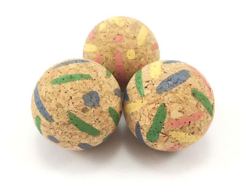 Cat Balls in Eco Friendly Cork Bark, Cat Chase Toy, Stripes & Spots Pattern, Fun and Interactive Cat Ball Toys, Natural Cat Toys, Kitten Toy image 4