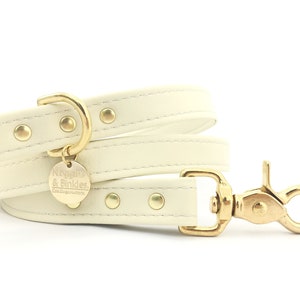 White Dog Lead in Vegan Silicone Leather & Luxury Brass, White Puppy Lead, Ivory Wedding Dog Lead, Waterproof Dog Lead, Neutral Dog Lead UK