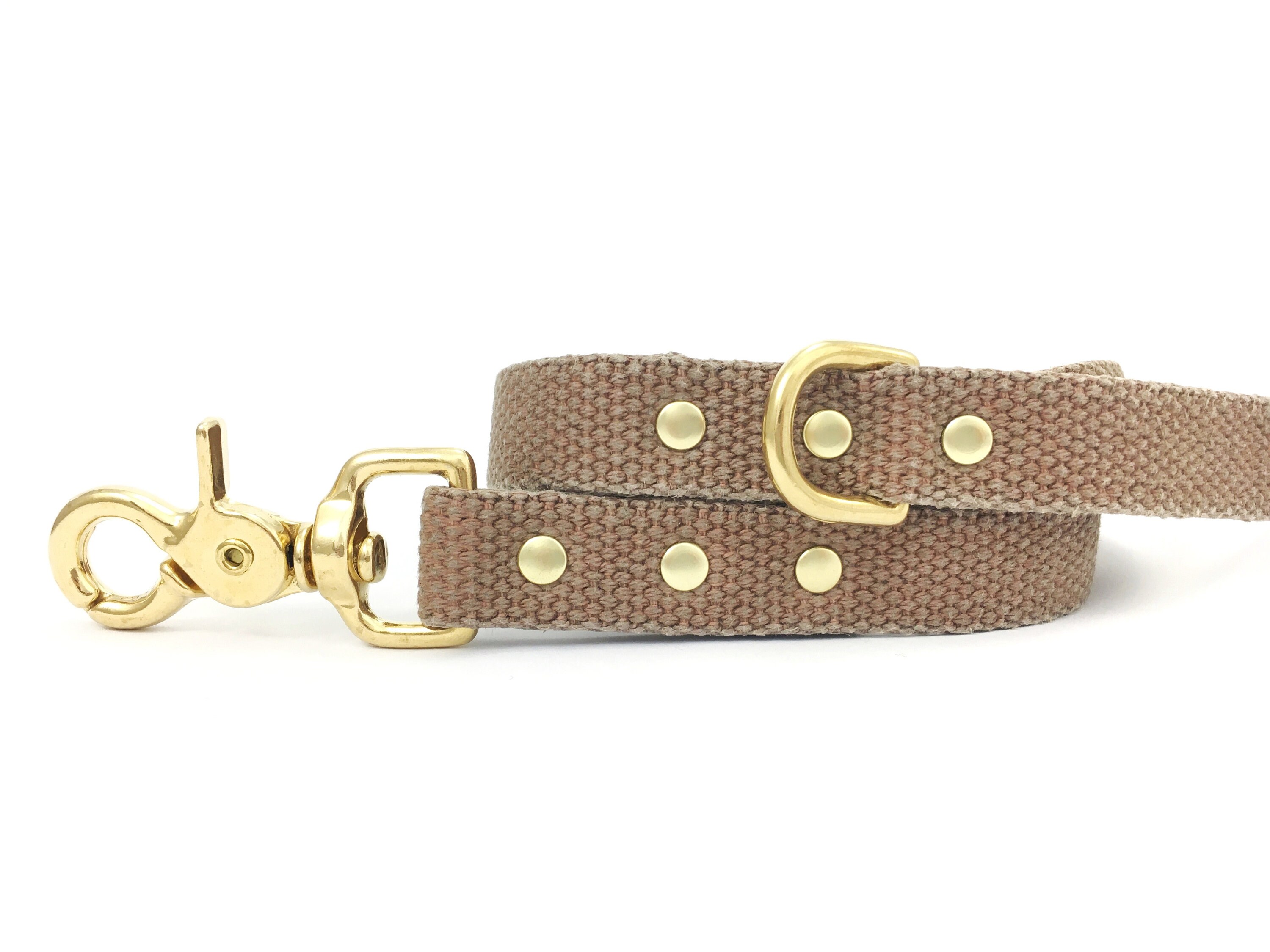 Tan Brown Cotton Dog Lead With Luxury Solid Brass Gold Trigger Snap, Soft and Strong Natural Dog and Puppy Lead, Neutral Dog Lead UK