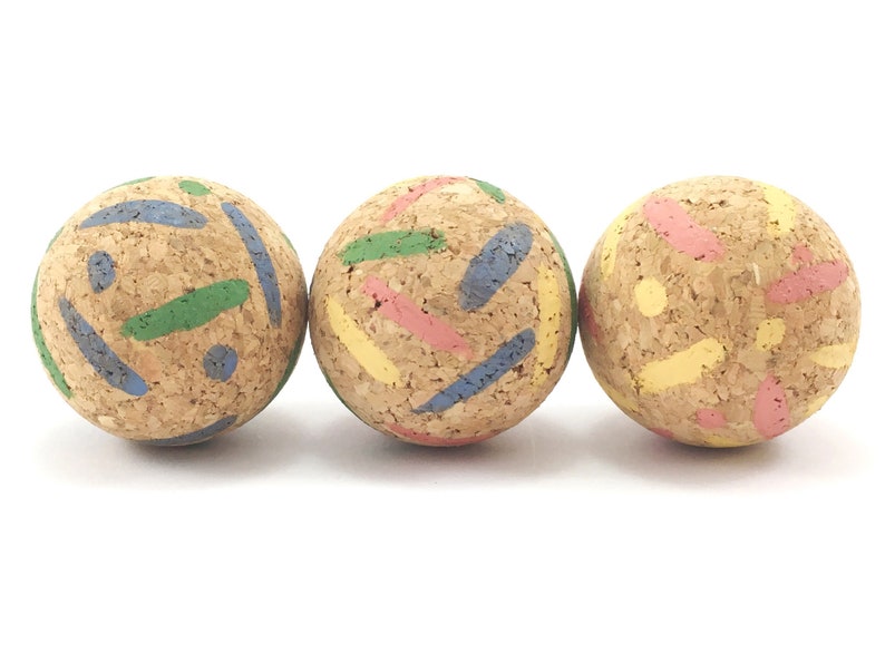 Cat Balls in Eco Friendly Cork Bark, Cat Chase Toy, Stripes & Spots Pattern, Fun and Interactive Cat Ball Toys, Natural Cat Toys, Kitten Toy image 1