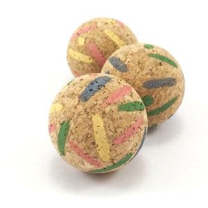 Cat Balls in Eco Friendly Cork Bark, Cat Chase Toy, Stripes & Spots Pattern, Fun and Interactive Cat Ball Toys, Natural Cat Toys, Kitten Toy image 3