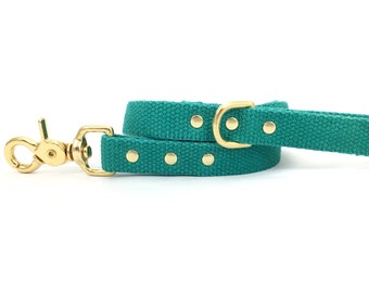 Emerald Green Cotton Dog Lead With Luxury Solid Brass Trigger Snap, Soft and Strong Natural Cotton Dog and Puppy Lead, Green Dog Lead UK