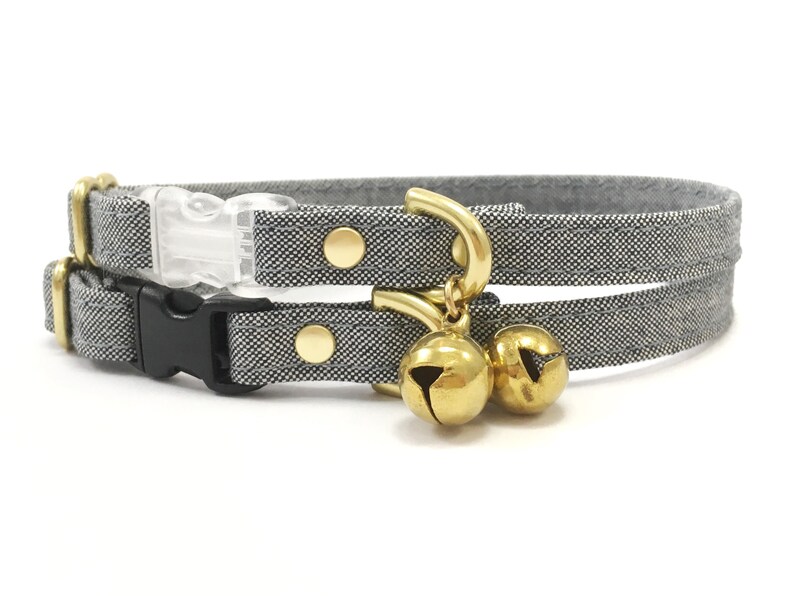 Collier et cloche pour chats échappés | Cuir de liège végétalien ou coton biologique | Quincaillerie en laiton de luxe | Vert menthe, bleu ou rose image 8