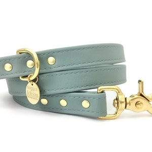 Grey Dog Lead in Vegan Silicone Leather and Luxury Brass, Strong and Waterproof Dog & Puppy Lead, Ethical Eco Dog Lead, Handmade in the UK