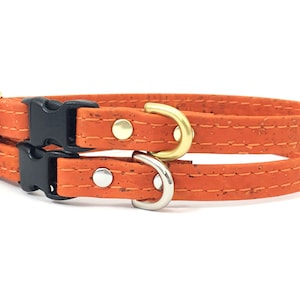Orange Dog Collar in Luxury Vegan Cork Leather & Brass For Small Dogs, Burnt Orange Dog and Puppy Collar, Chihuahua and Dachshund Collar UK