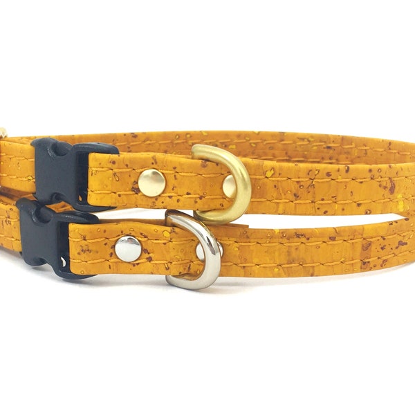 Yellow Dog Collar in Vegan Cork Leather for Small Dogs & Puppies, Mustard Yellow Collar, Little Dog Collar, Chihuahua and Dachshund Collar