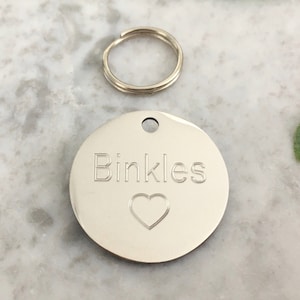 Heart Cat Tag in Luxury Silver Stainless Steel With Personalised Engraving, Pretty Cat Tag, Small & Lightweight Kitten and Cat ID Tag UK