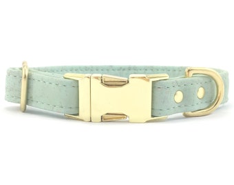 Green Dog Collar in Stylish & Ethical Vegan Cork Leather With Luxury Brass Buckle, Pastel Mint Green Puppy Collar, Eco Friendly Dog Collar