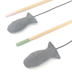 Fish Cat Toy in Organic Cotton, Cat Teaser Stick Wand Toy, Interactive Cat Toy, Eco Friendly Cat & Kitten Toy, Indoor Cat Toy, Cat Toy Gift