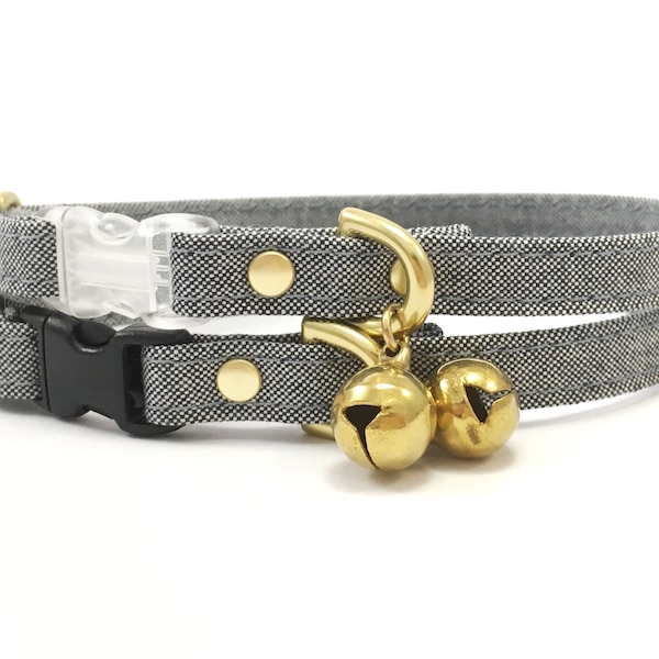 Blue Cat Collar in Organic Cotton With Breakaway Safety Buckle and Brass Bell, Luxury Eco Friendly Ethical Cat Collar, Boy Cat Collar UK
