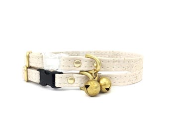 Collier pour chat en liège blanc avec grelot | boucle de sécurité | Laiton ou argent