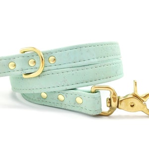 Mint Green Dog Lead in Vegan Cork Leather, Pastel Dog Leash, Brass Dog Lead, Unique Dog Lead, Boy Dog Leash, Ethical Light Green Dog Lead